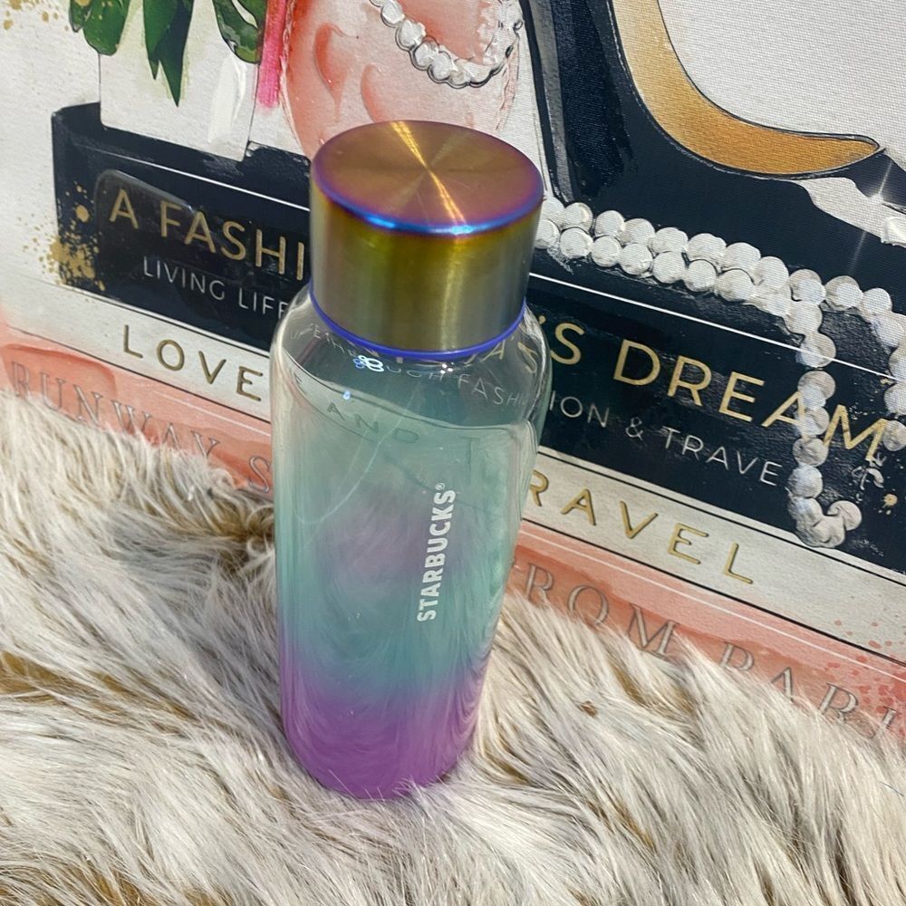 Starbucks Gradient Water Bottle Ombre Purple &‎ Teal 20 Oz. Glass Water Bottle